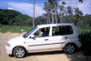 Our rental car, still white at that time on a small island near Brisbane, Australia. Note that the wheel is