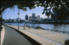 Sidewalk in Brisbane, near the convention center with a view on the river and downtown Brisbane