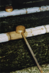 Small bamboo spoons at the entrance of a shrine on the way back to downtown Kyoto